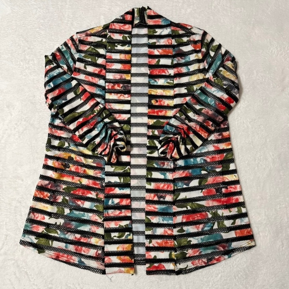 Open Front Cardigan Women S Romantic Multicolor Floral Crochet Striped Boho Chic